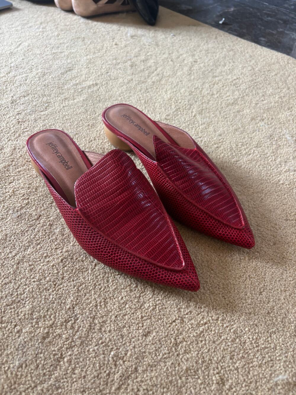Jeffery Campbell Vionit Red Lizard Loafer Mules